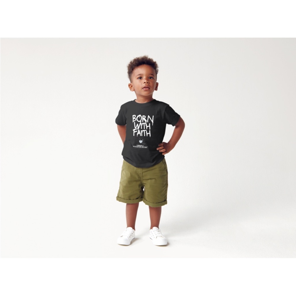Black "Born With Faith" Graphic Tee - Kids